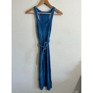 Tie Waist Belted Midi Tank Dress S/M Blue Dyed Sleeveless